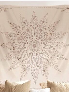 Neutral Beige Floral Mandala Tapestry Wall Hanging